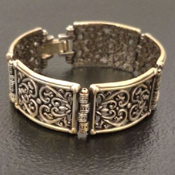 Vintage Brighton Heart Wide Link Bracelet Filigree Earrings Heart Trinket Box - Picture 2 of 13